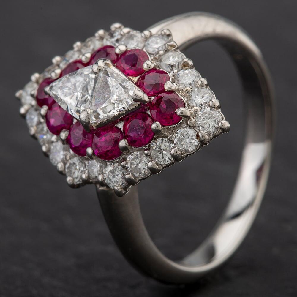 Pre-Owned Platinum Marquise Cut Diamond Ruby Cluster Ring 4335117