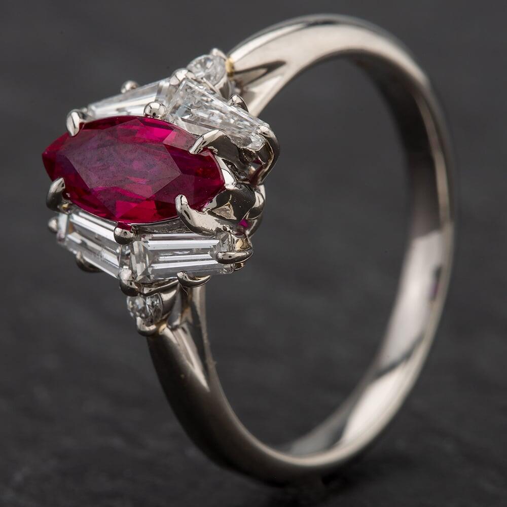 Pre-Owned Platinum Marquise Cut Ruby Diamond Ring 4335115