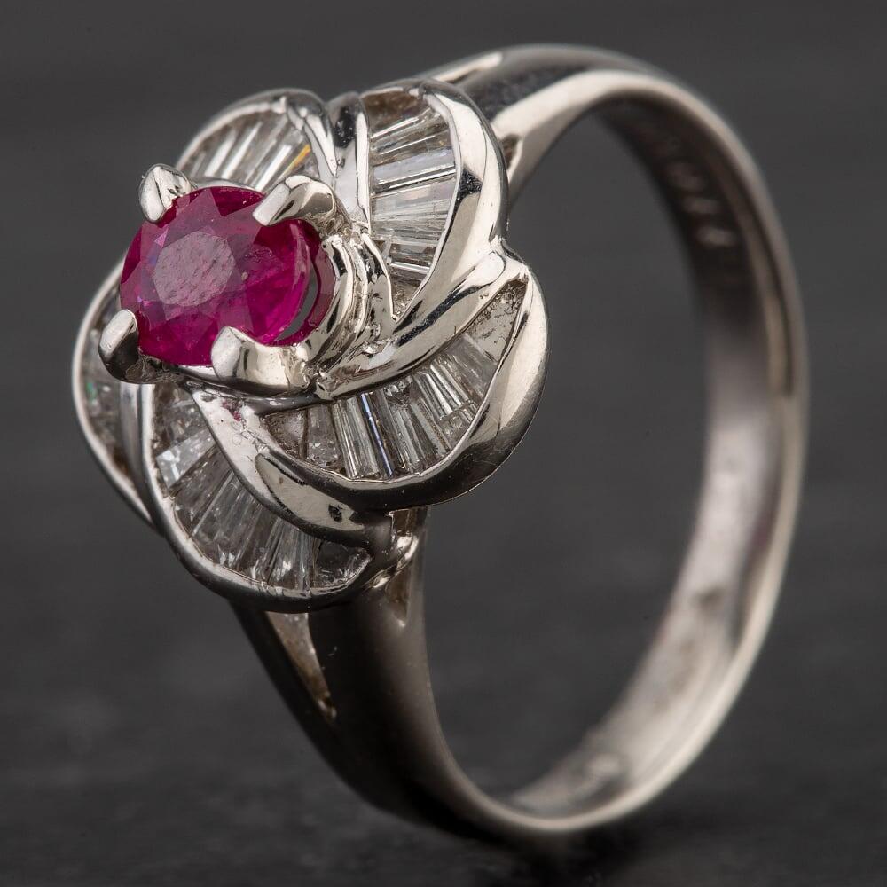Pre-Owned Platinum Ruby Baguette Cut Diamond Swirl Ring 4335120