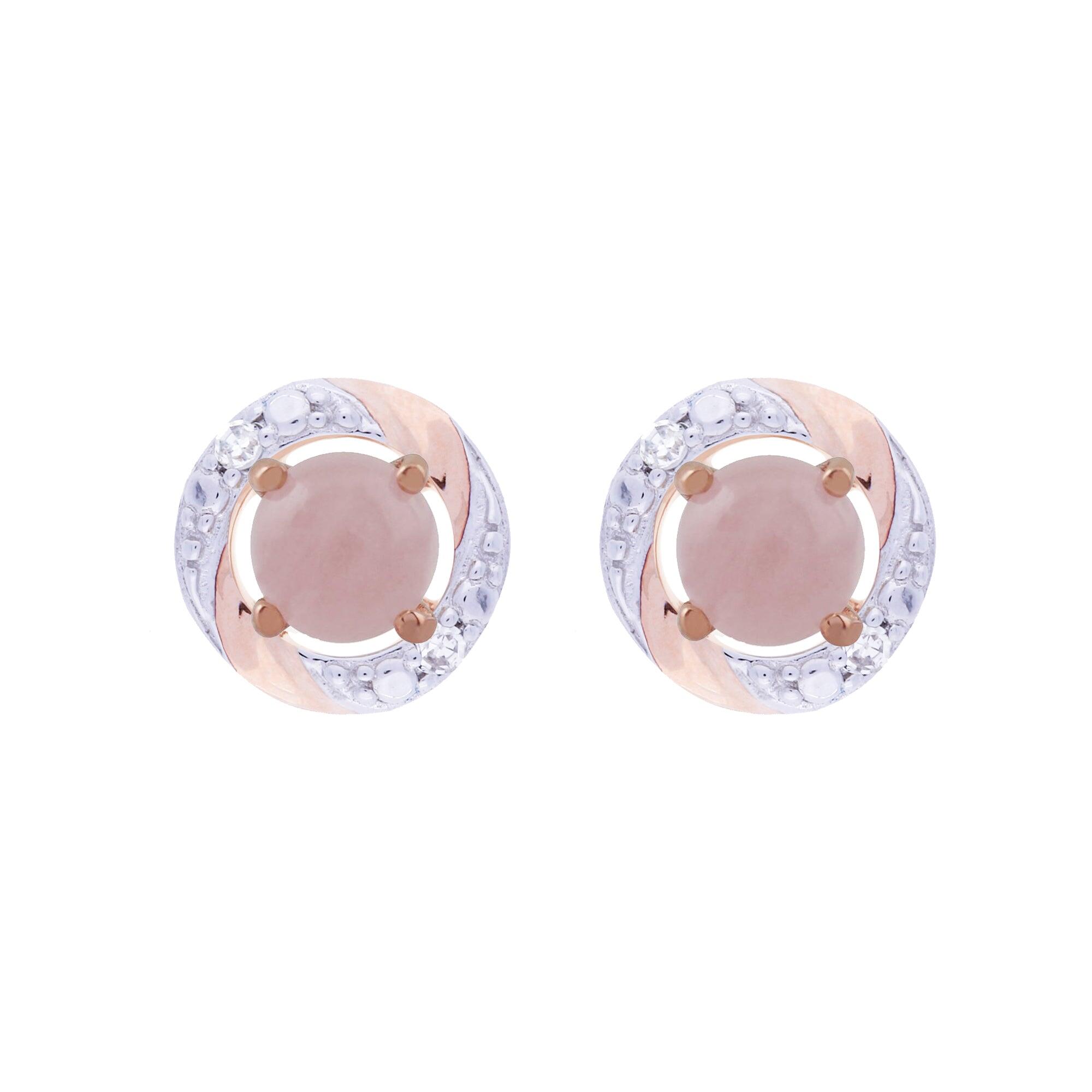 Classic Round Rose Quartz Stud Earrings with Detachable Diamond Round Earrings Jacket Set in 9ct Rose Gold