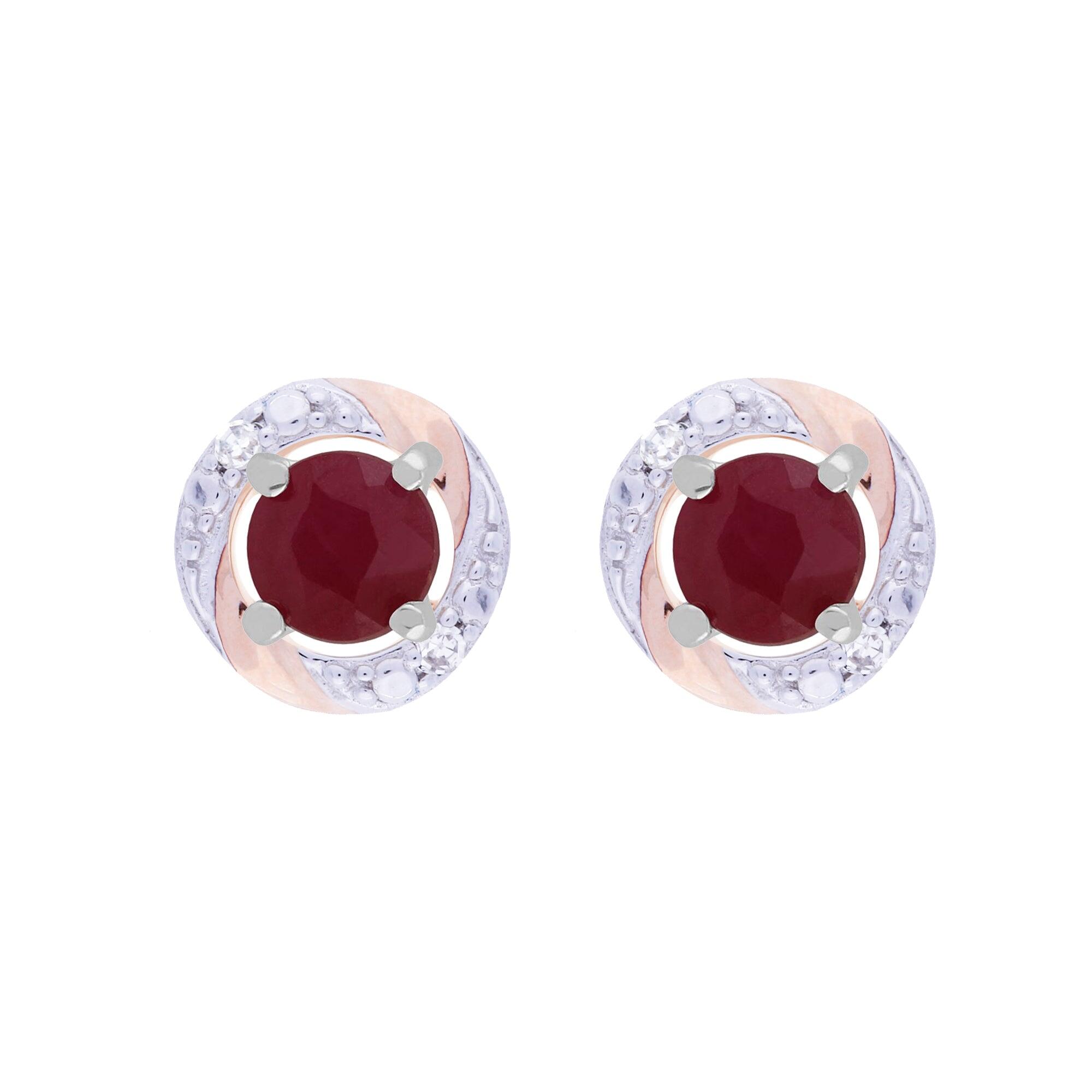 Classic Round Ruby Stud Earrings with Detachable Diamond Round Earrings Jacket Set in 9ct White Gold