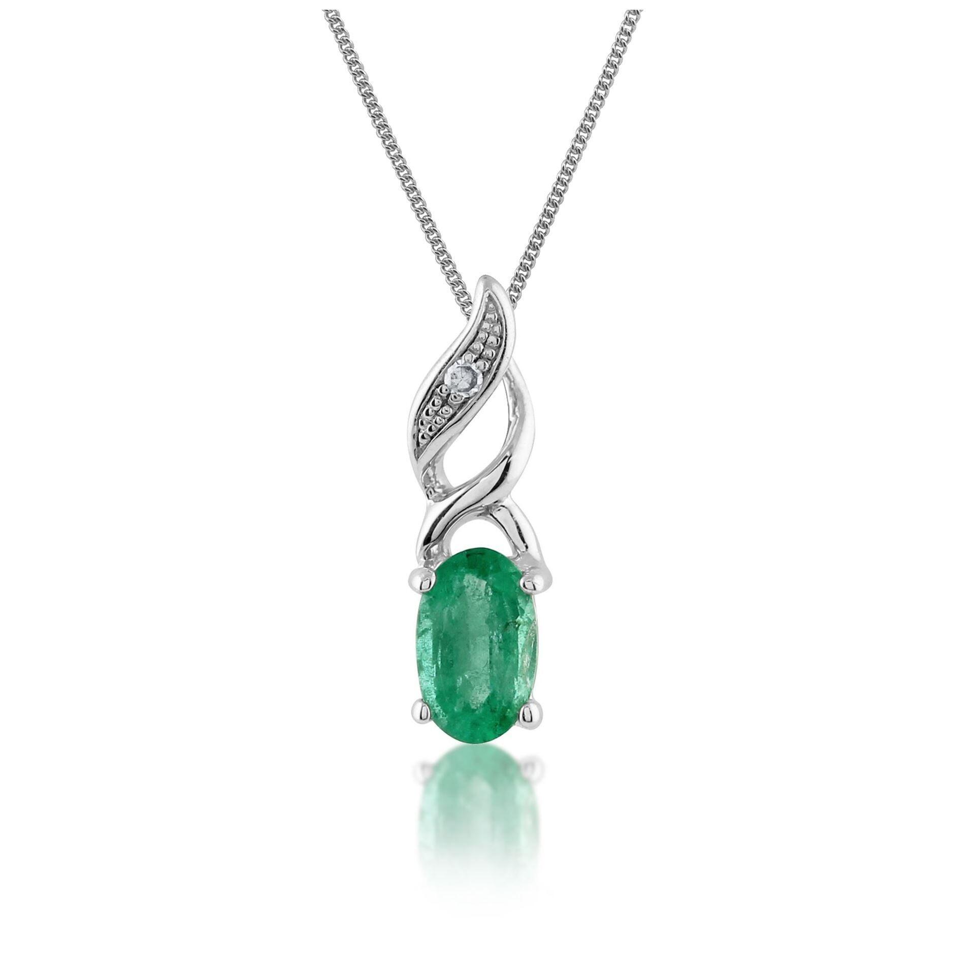 Classic Emerald & Diamond Twist Pendant in 9ct White Gold