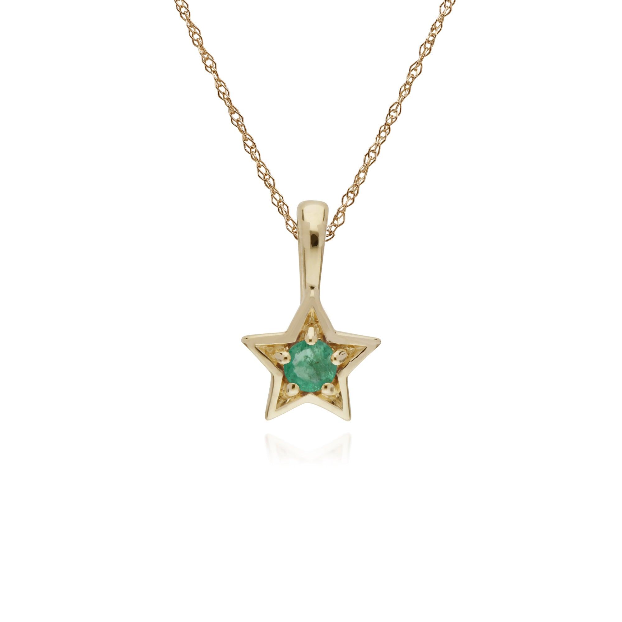 Classic Single Stone Round Emerald Star Pendant in 9ct Yellow Gold