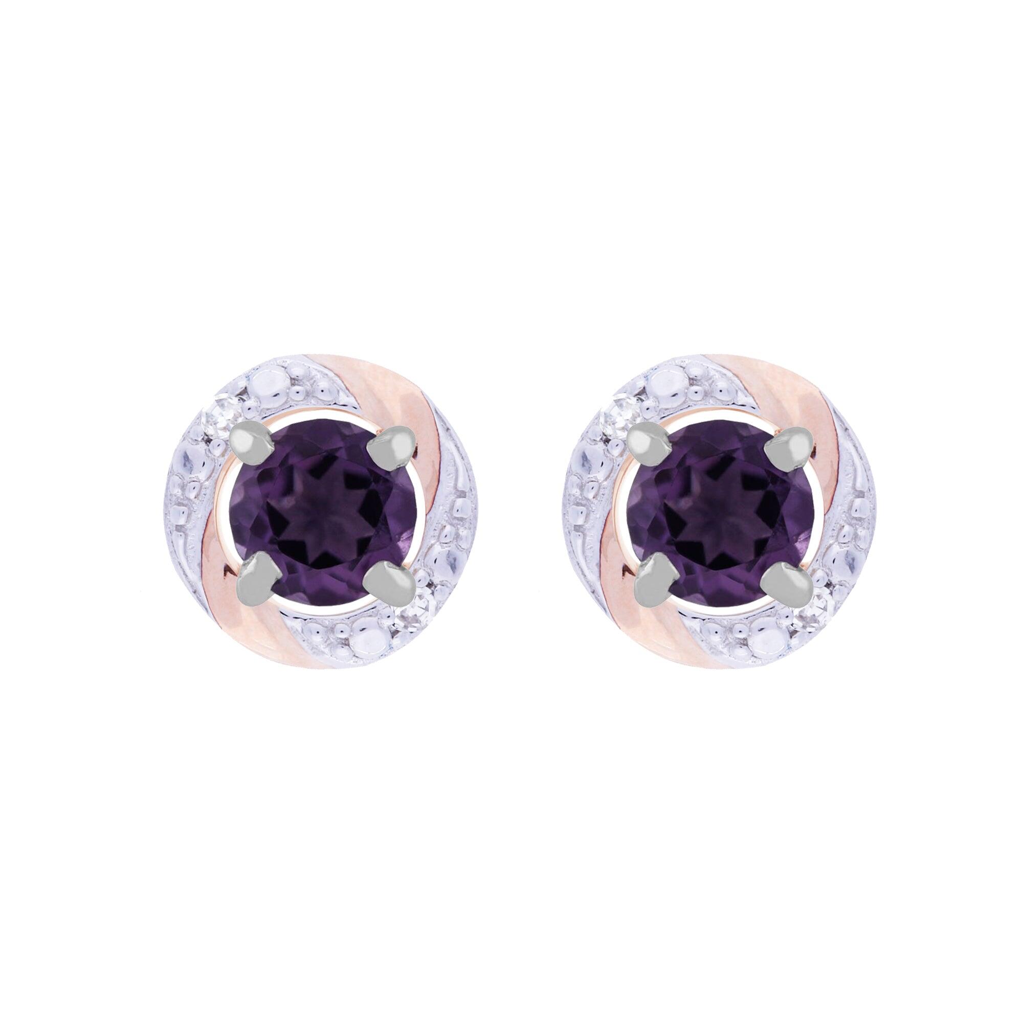 Classic Round Amethyst Stud Earrings with Detachable Diamond Round Earrings Jacket Set in 9ct White Gold