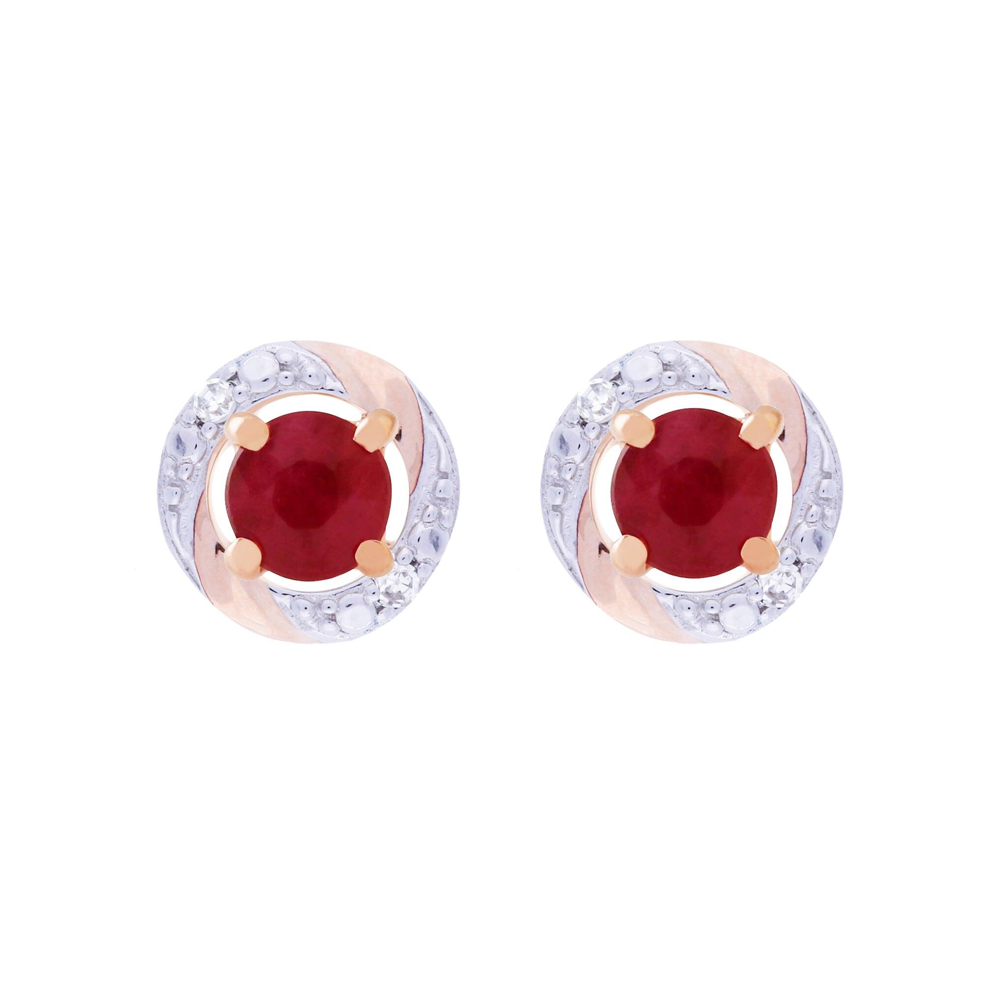 Classic Round Ruby Stud Earrings with Detachable Diamond Round Earrings Jacket Set in 9ct Rose Gold