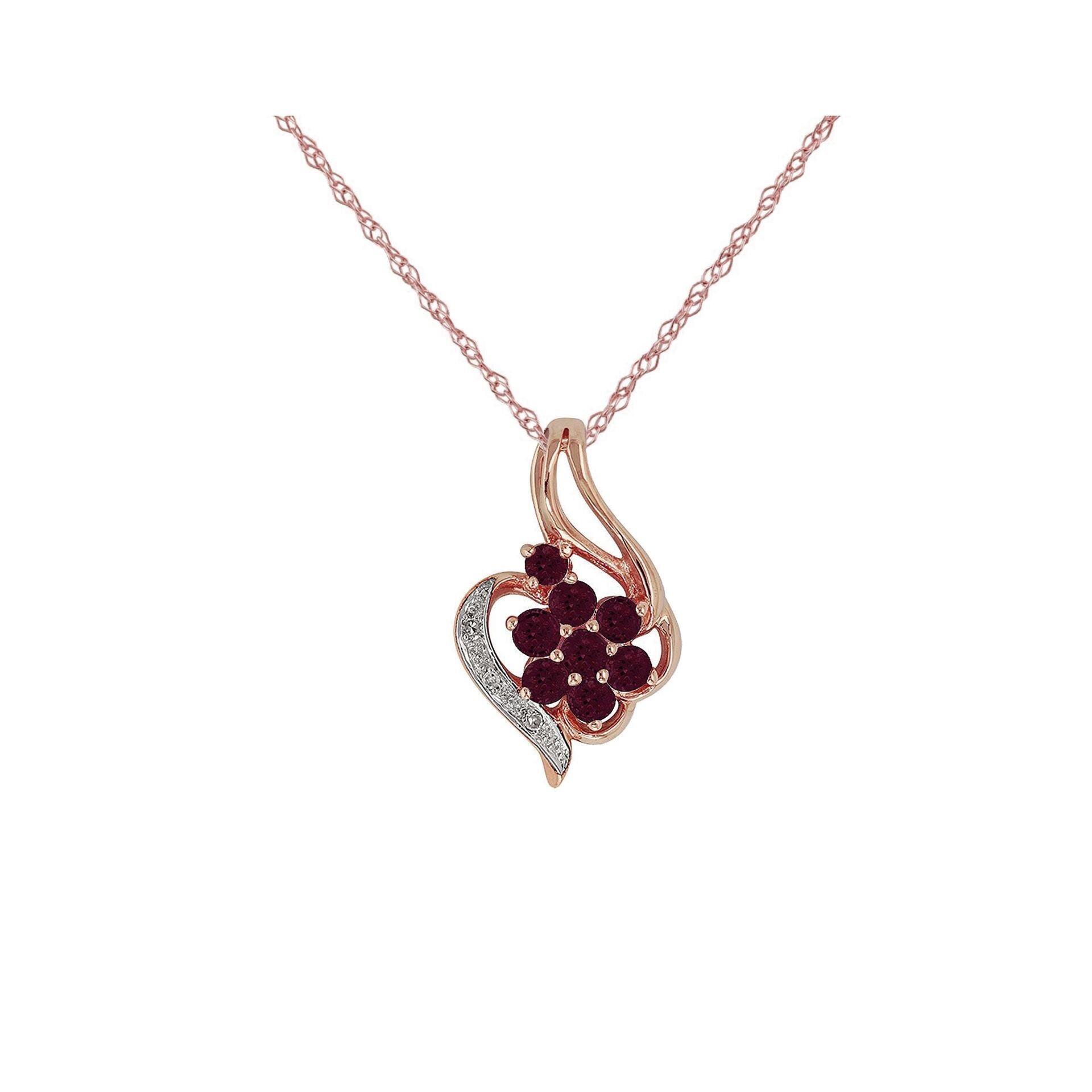 Floral Round Ruby & Diamond Pendant in 9ct Rose Gold