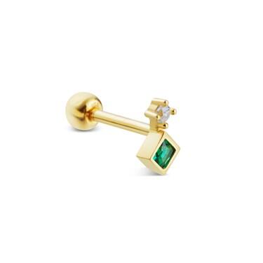 Argento Gold Emerald Single Barbell Earring - Gold