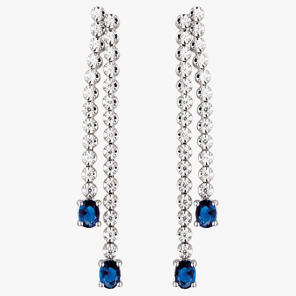 18ct White Gold Sapphire &amp; Diamond Two Row Drop Earrings HSE2000(BS)