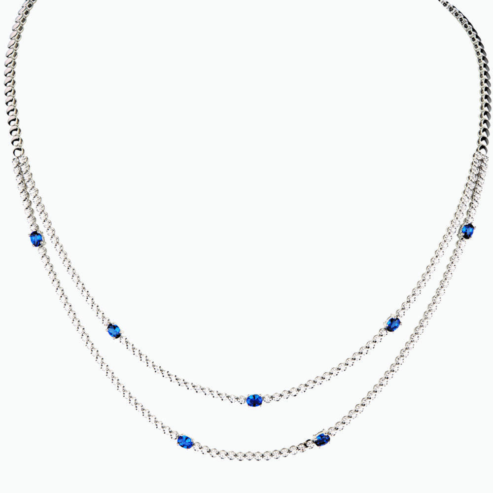18ct White Gold Sapphire &amp; Diamond Two Row Necklace HSN2000(BS)