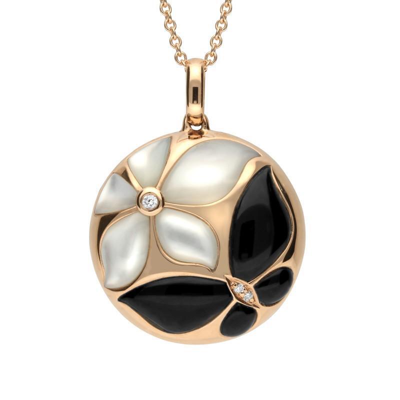 18ct Rose Gold Whitby Jet And Diamond Round Two Flower Necklace - Default Title / Rose Gold