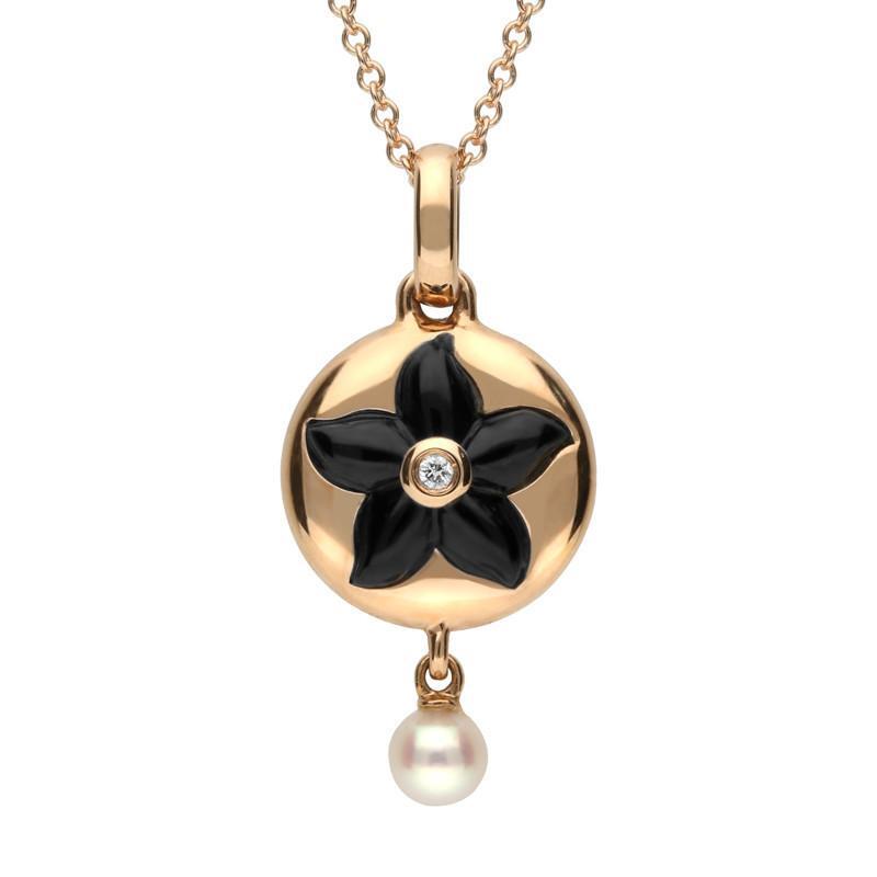 18ct Rose Gold Whitby Jet Diamond Flower Necklace - Option1 Value / Rose Gold
