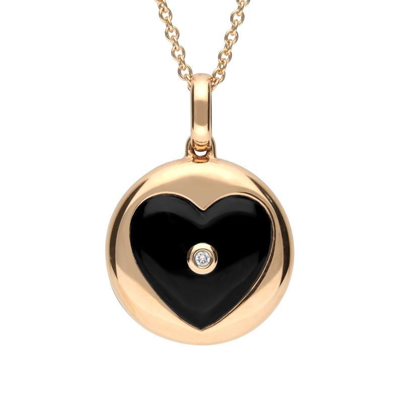 18ct Rose Gold Whitby Jet Diamond Heart Circle Necklace - Option1 Value / Rose Gold