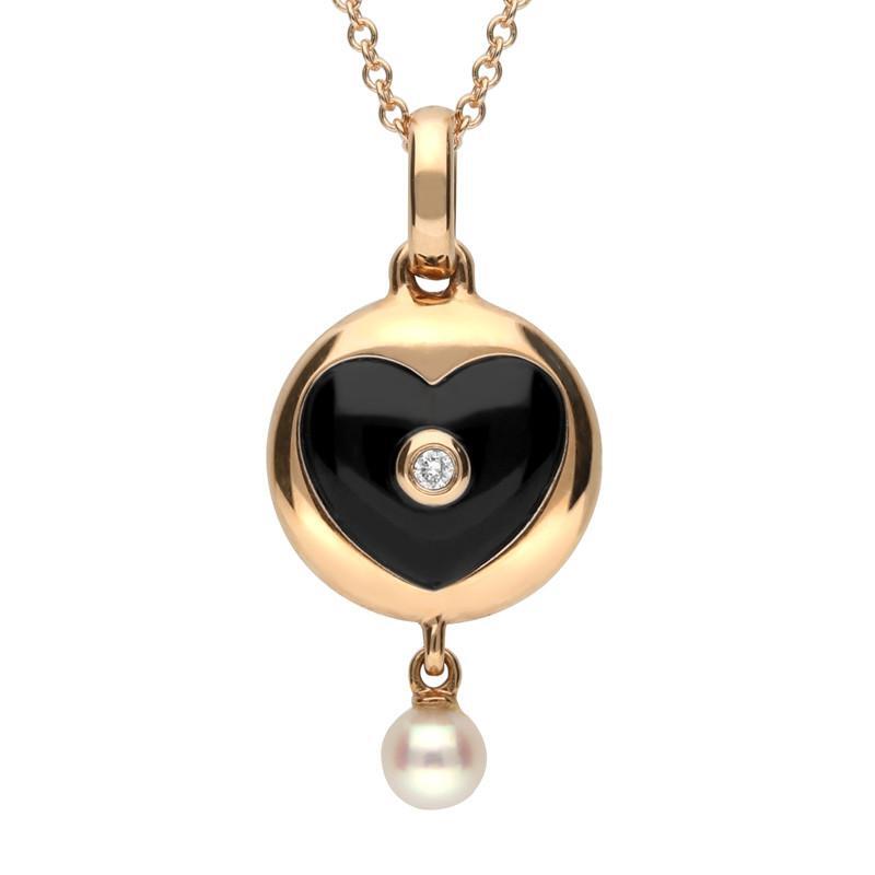18ct Rose Gold Whitby Jet Diamond Heart in Circle Necklace