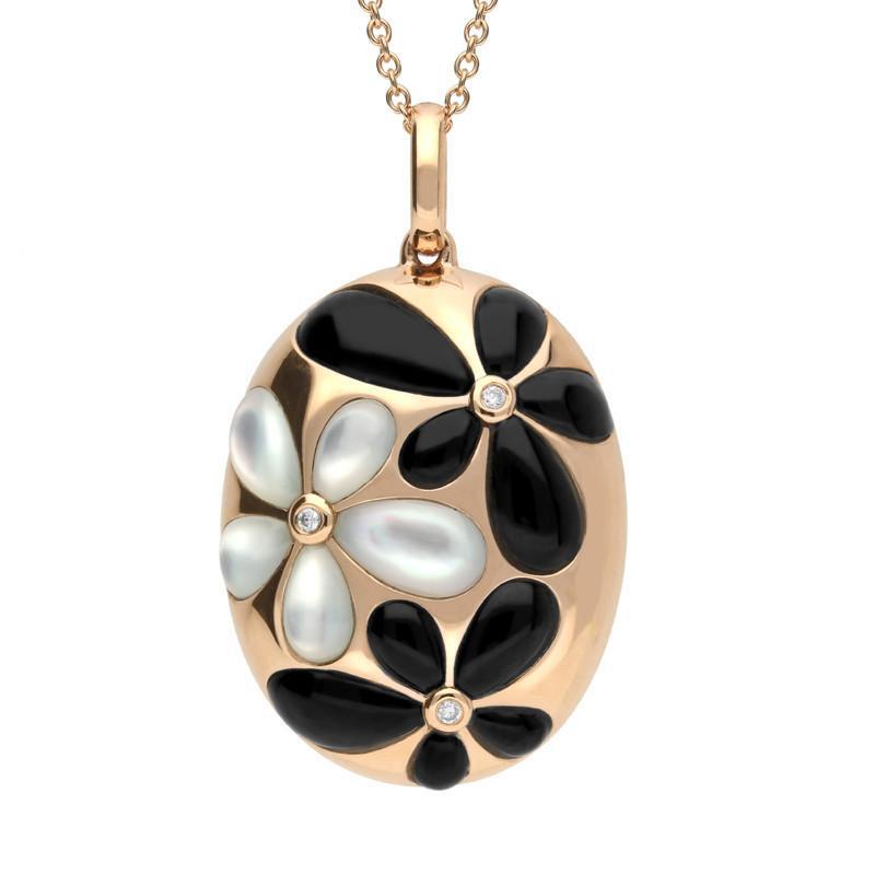 18ct Rose Gold Whitby Jet Mother of Pearl 0.02ct Diamond Necklace - Default Title / Rose Gold