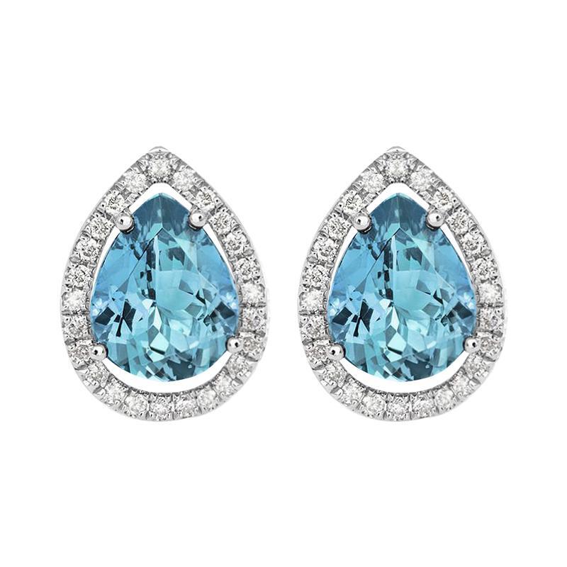 18ct White Gold 0.17ct Diamond Aquamarine Halo Earrings
