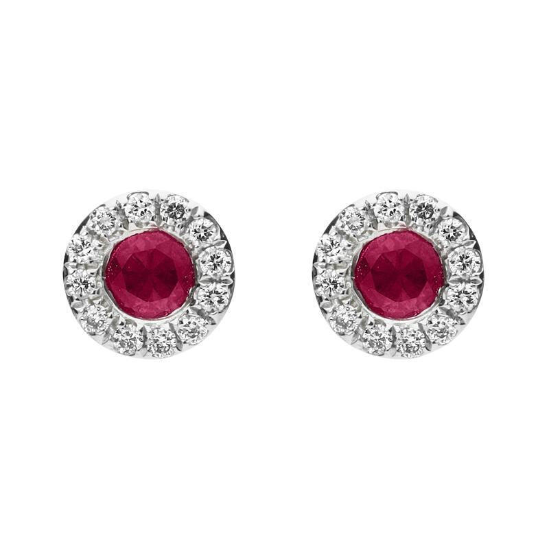 18ct White Gold 0.27ct Ruby Diamond Round Stud Earrings