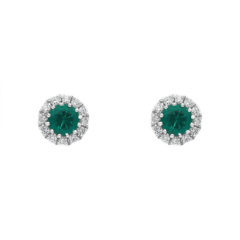18ct White Gold 0.31ct Emerald Diamond Cluster Earrings - Gold