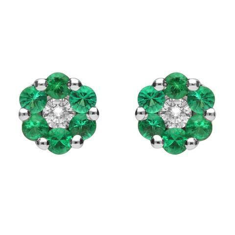 18ct White Gold 0.33ct Emerald Diamond Cluster Stud Earrings