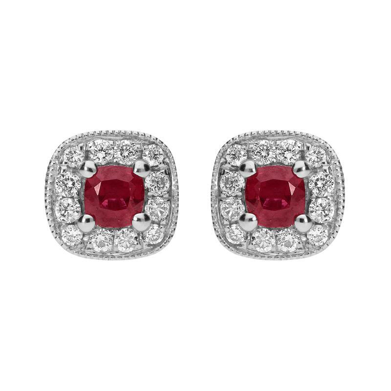 18ct White Gold 0.37ct Ruby and Diamond Cushion Stud Earrings
