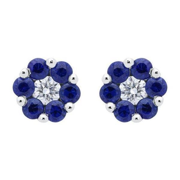 18ct White Gold 0.46ct Sapphire Diamond Floral Cluster Earrings