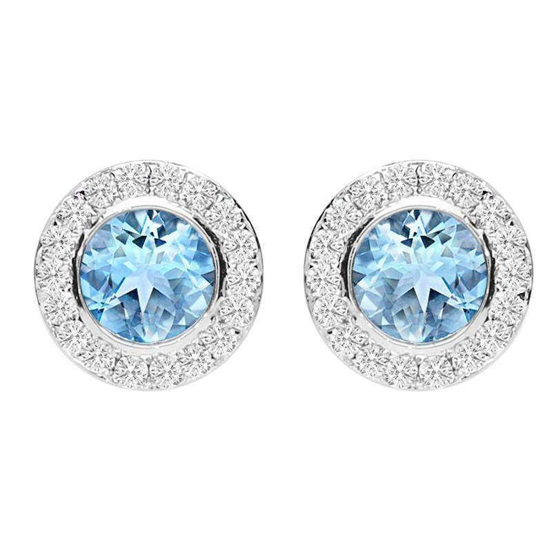 18ct White Gold 0.49ct Aquamarine Diamond Halo Stud Earrings