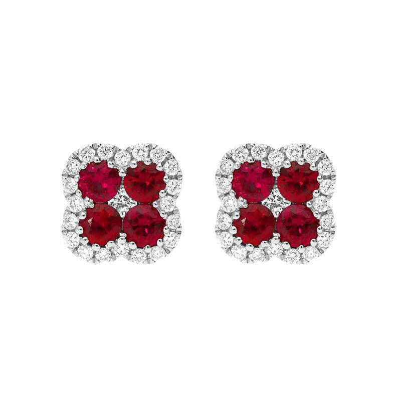 18ct White Gold 0.53ct Ruby Diamond Cluster Earrings