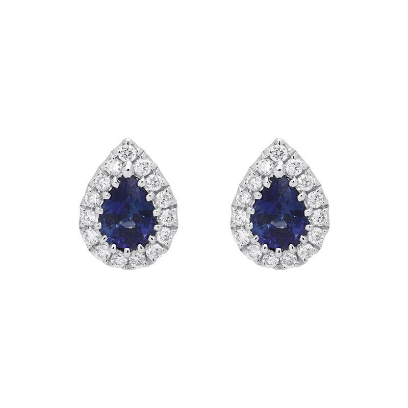 18ct White Gold 0.53ct Sapphire Diamond Pear Cut Cluster Earrings