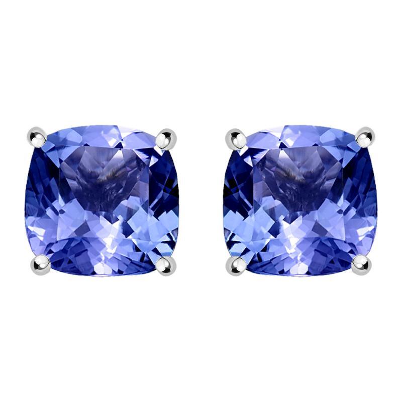 18ct White Gold 1.30ct Tanzanite Cushion Cut Solitaire Stud Earrings