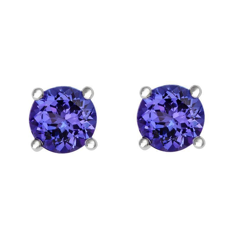 18ct White Gold 1.70ct Tanzanite Claw Set Round Solitaire Stud Earrings