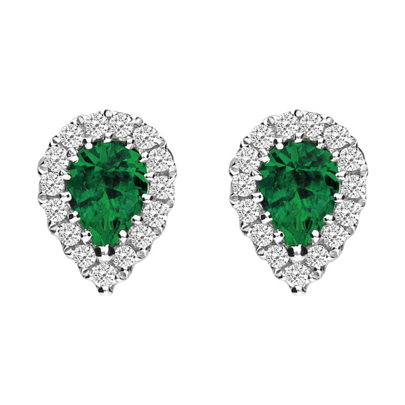 18ct White Gold Emerald and Diamond Pear Stud Earrings