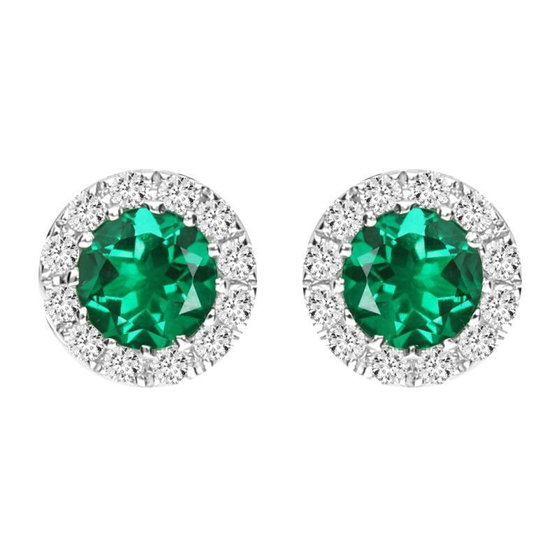 18ct White Gold Emerald and Diamond Round Stud Earrings