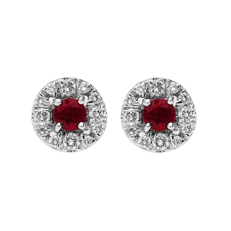 18ct White Gold Ruby 0.30ct Diamond Round Cluster Stud Earrings
