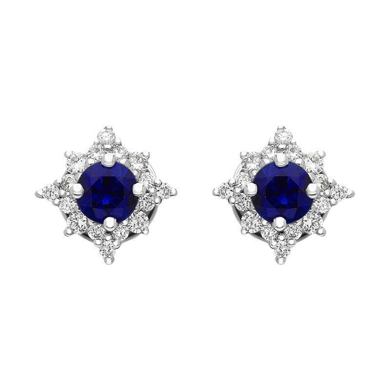 18ct White Gold Sapphire Diamond Round Cut Star Cluster Stud Earrings