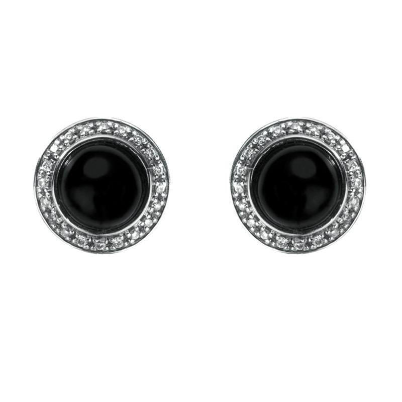 18ct White Gold Whitby Jet 0.15ct Diamond Round Pave Stud Earrings