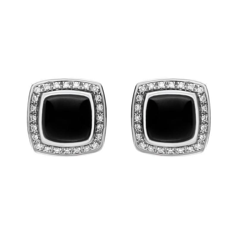 18ct White Gold Whitby Jet 0.18ct Diamond Square Stud Earrings