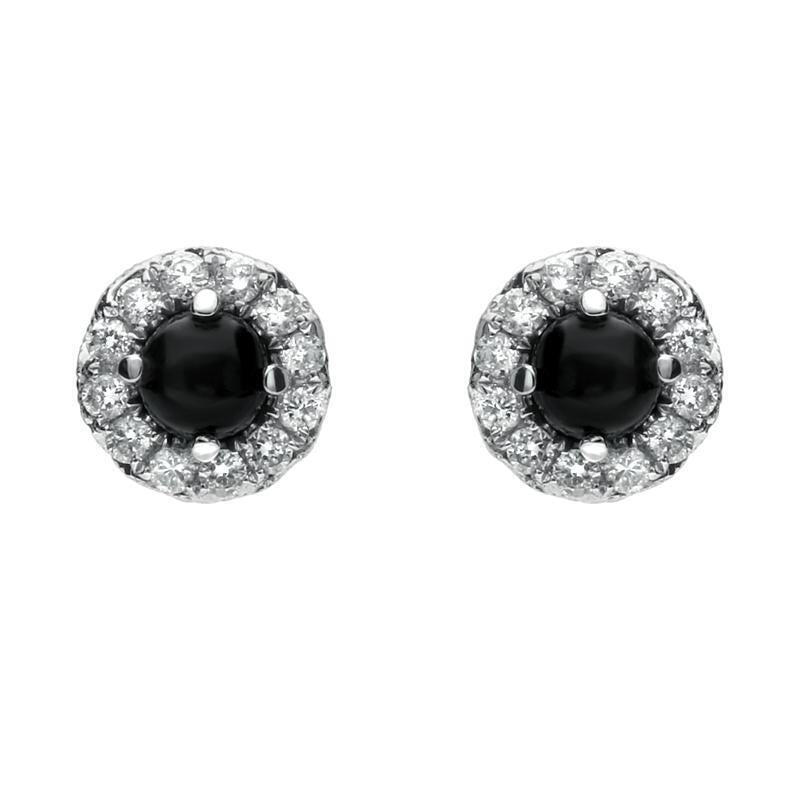 18ct White Gold Whitby Jet and Diamond Round Stud Earrings