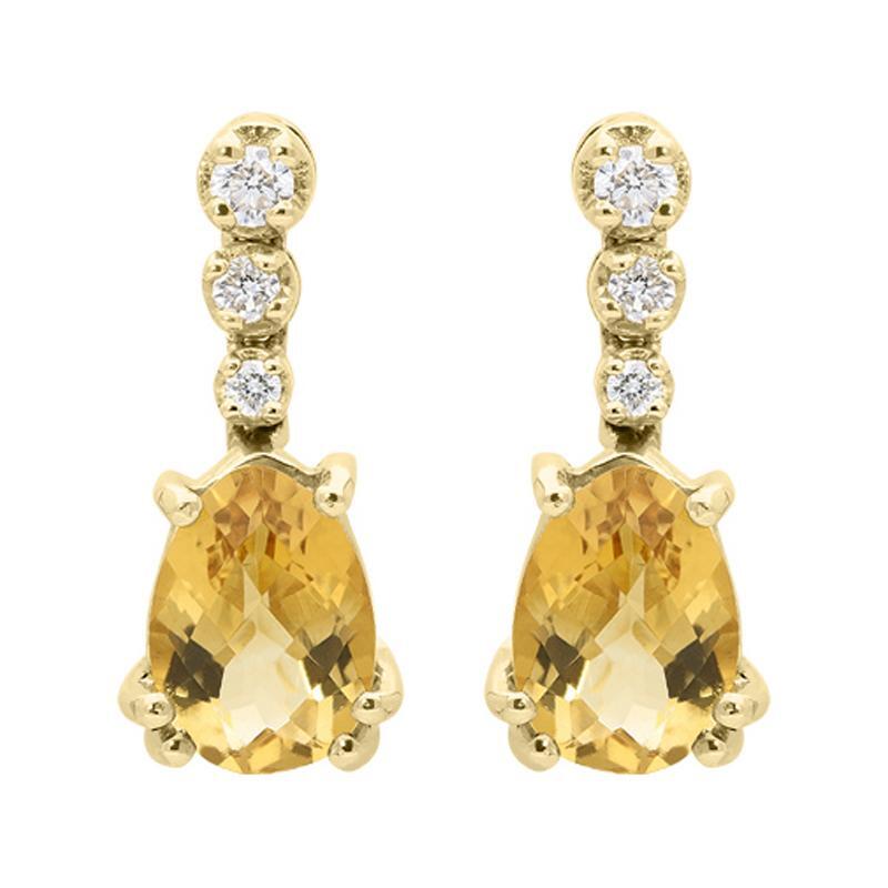 18ct Yellow Gold 2.34ct Citrine Diamond Pear Drop Earrings