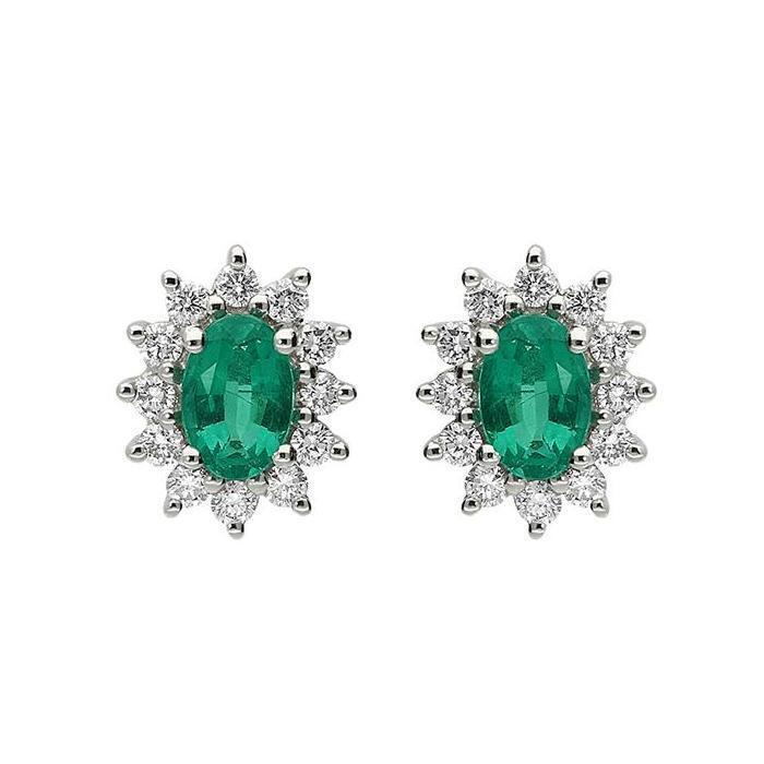 18ct Yellow Gold Emerald Diamond Floral Cluster Stud Earrings