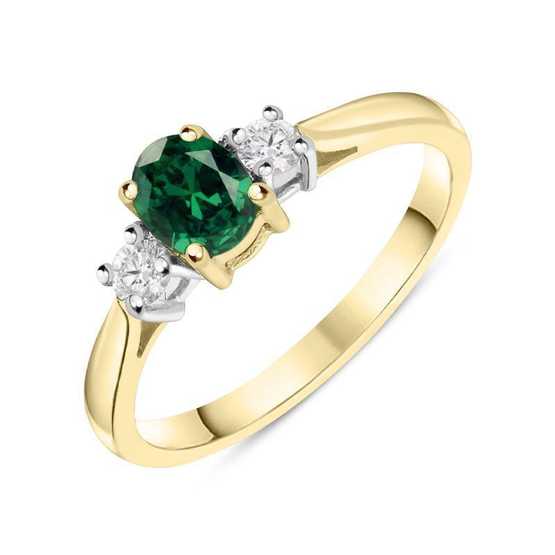 18ct Yellow Gold Emerald Diamond Trilogy Ring