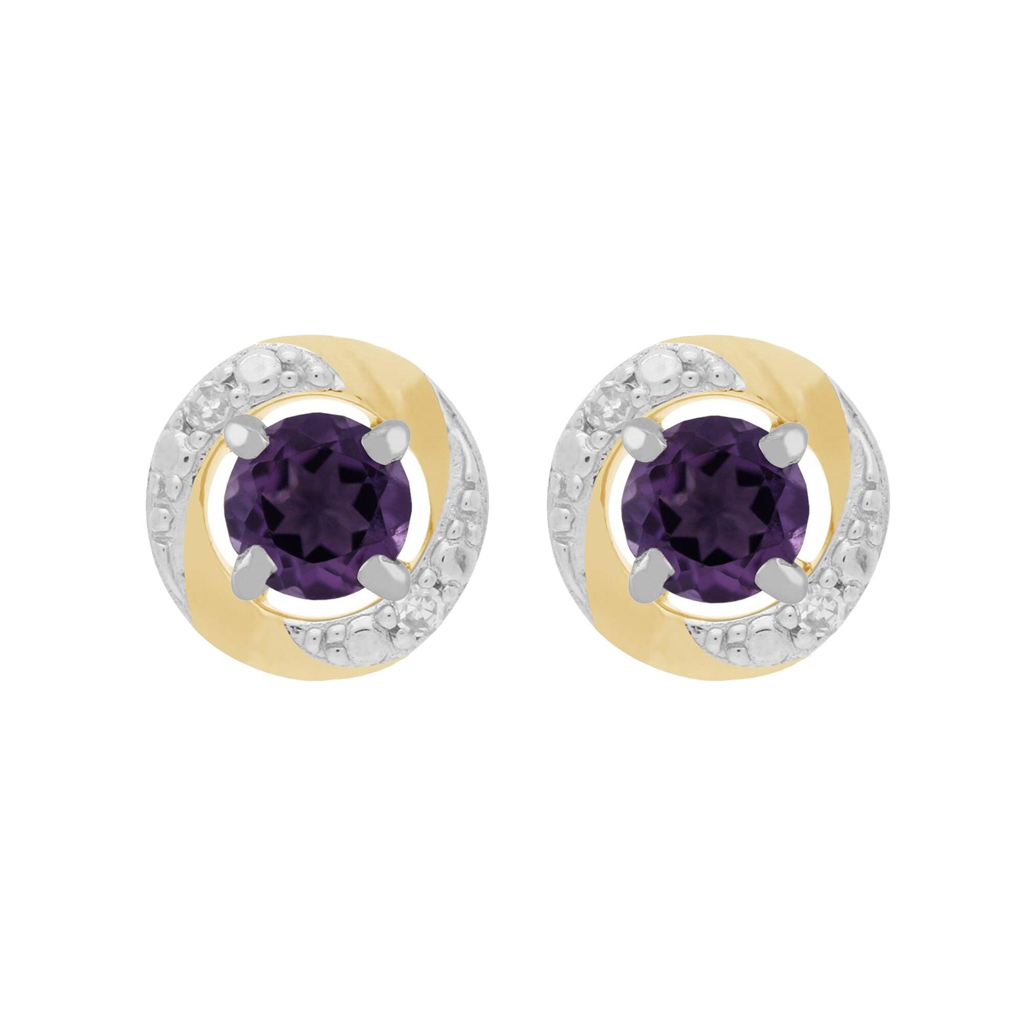 9ct White Gold Amethyst Stud Earrings with Detachable Diamond Halo Ear Jacket in 9ct Yellow Gold