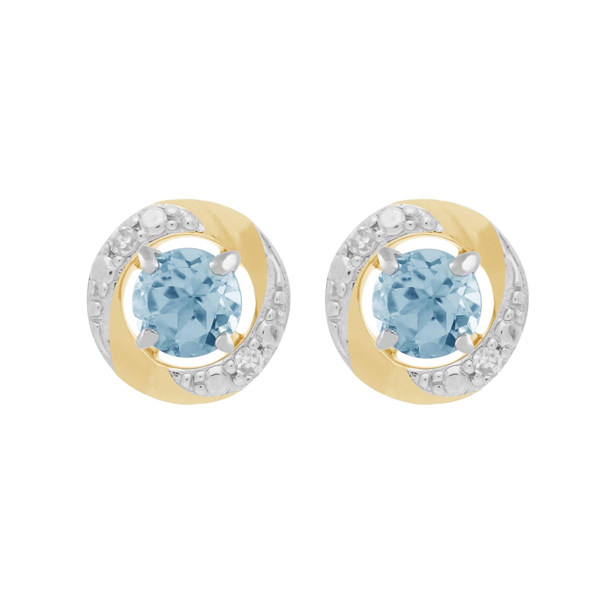 9ct White Gold Blue Topaz Stud Earrings with Detachable Diamond Halo Ear Jacket in 9ct Yellow Gold