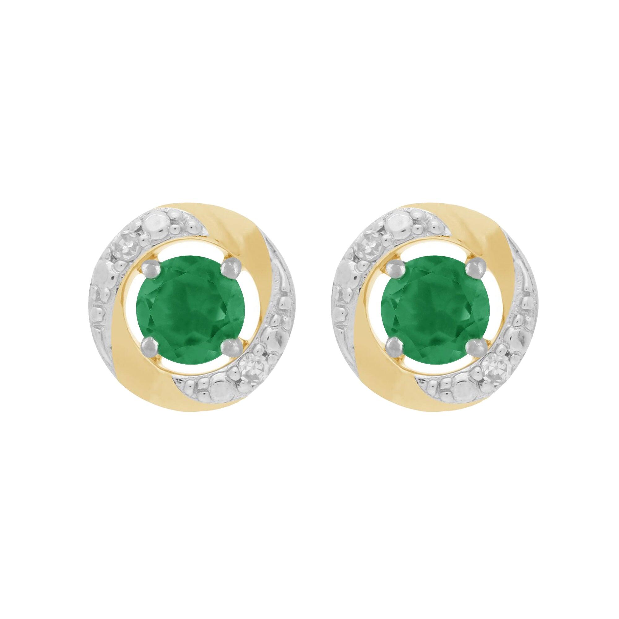 9ct White Gold Emerald Stud Earrings with Detachable Diamond Halo Ear Jacket in 9ct Yellow Gold