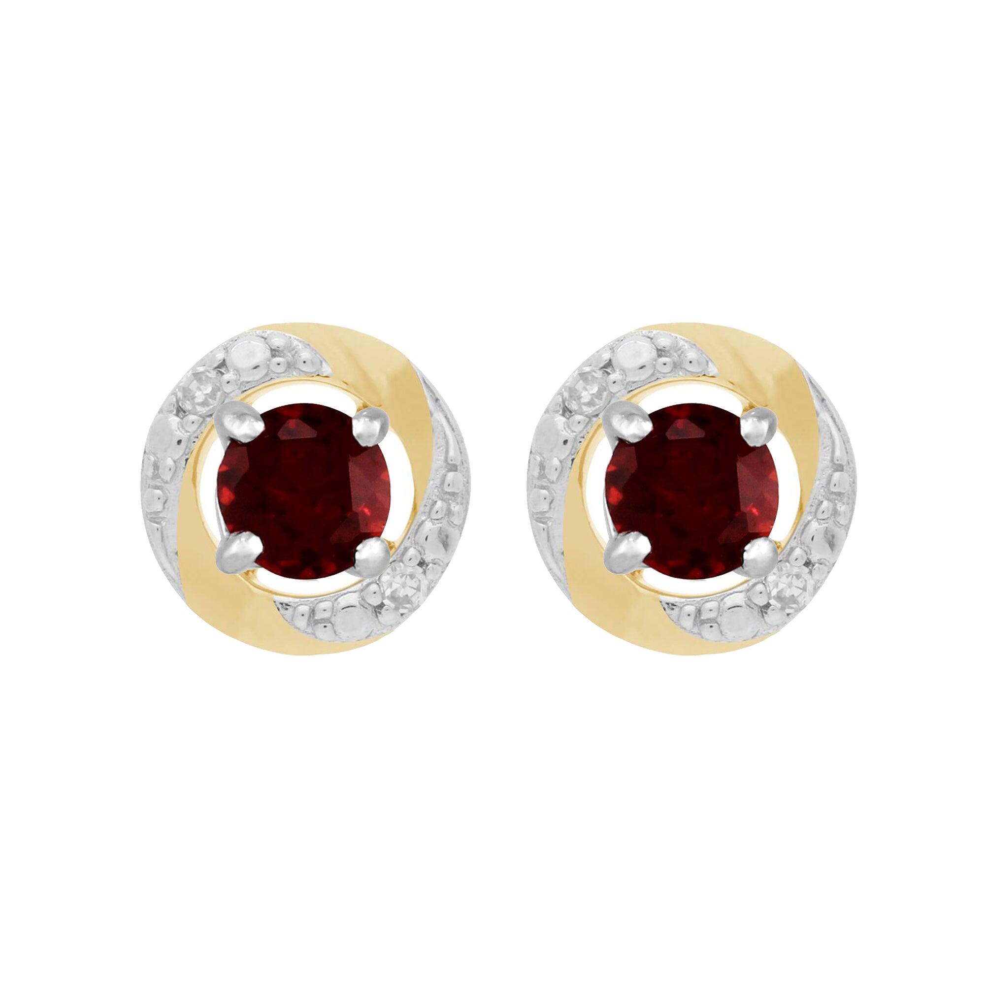 9ct White Gold Garnet Stud Earrings with Detachable Diamond Halo Ear Jacket in 9ct Yellow Gold