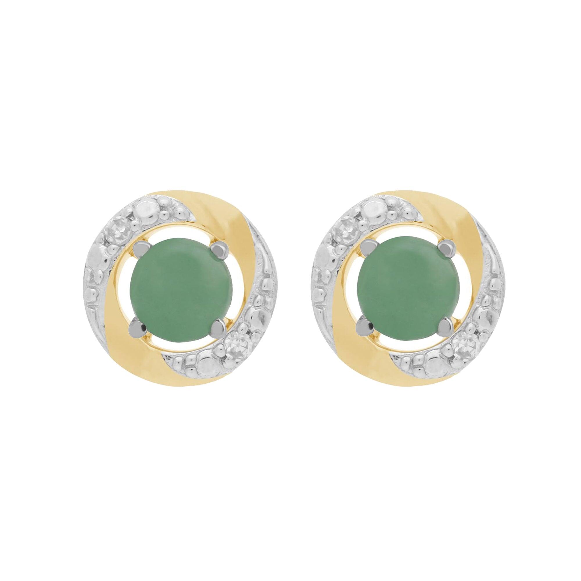 9ct White Gold Jade Stud Earrings with Detachable Diamond Halo Ear Jacket in 9ct Yellow Gold