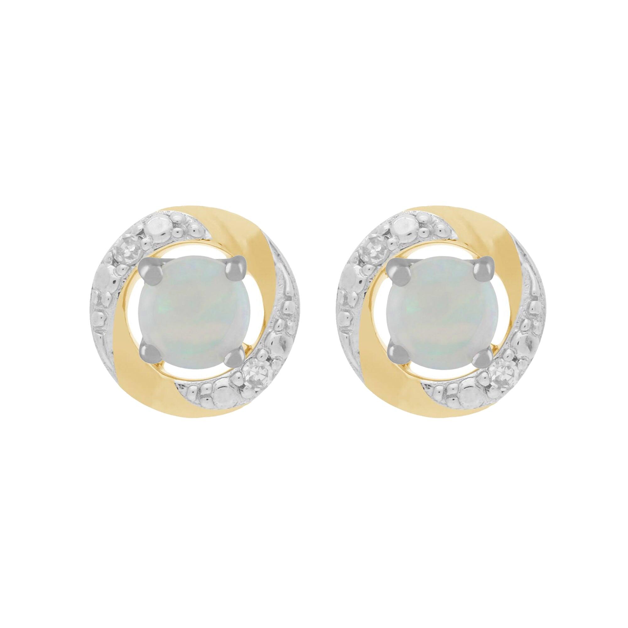 9ct White Gold Opal Stud Earrings with Detachable Diamond Halo Ear Jacket in 9ct Yellow Gold