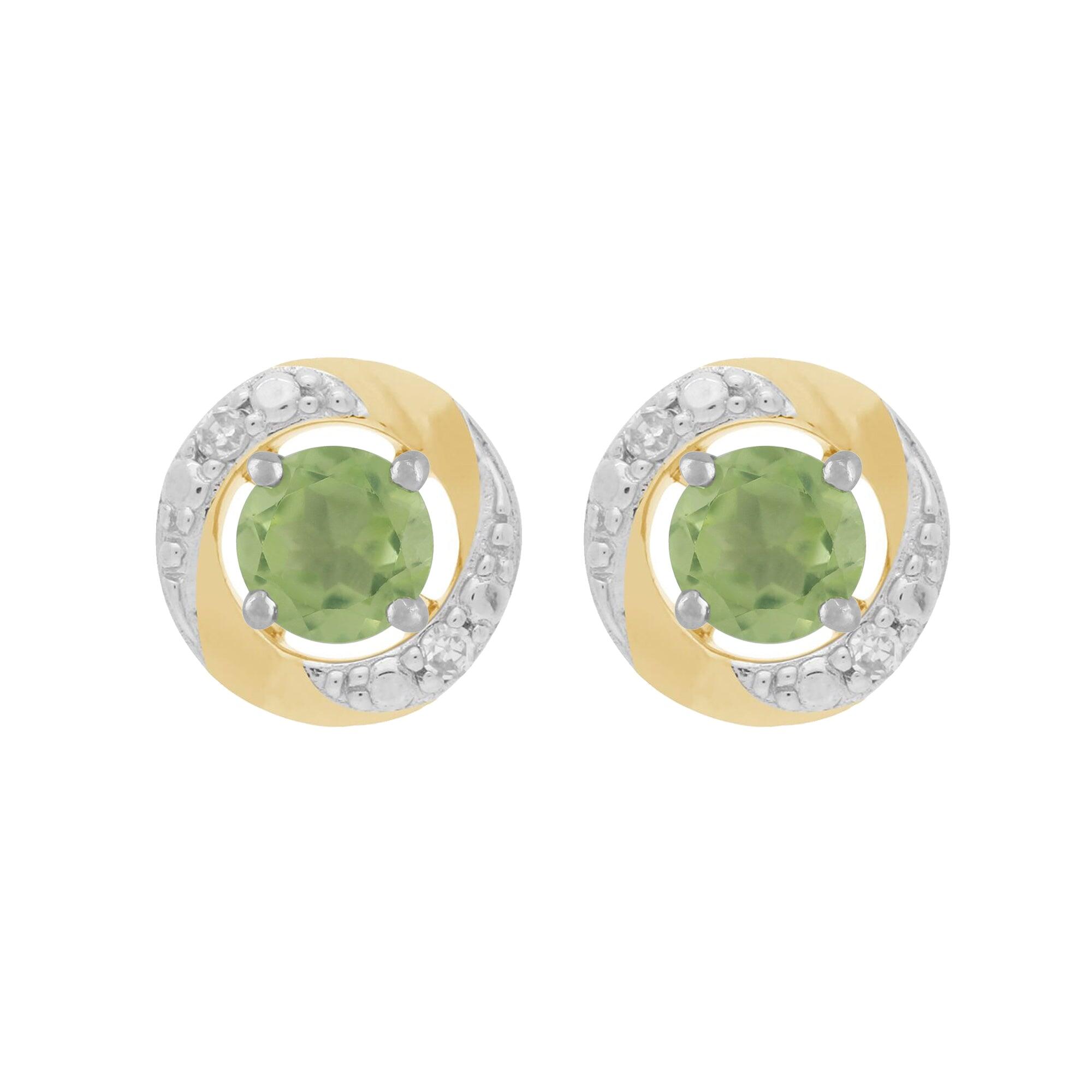 9ct White Gold Peridot Stud Earrings with Detachable Diamond Halo Ear Jacket in 9ct Yellow Gold