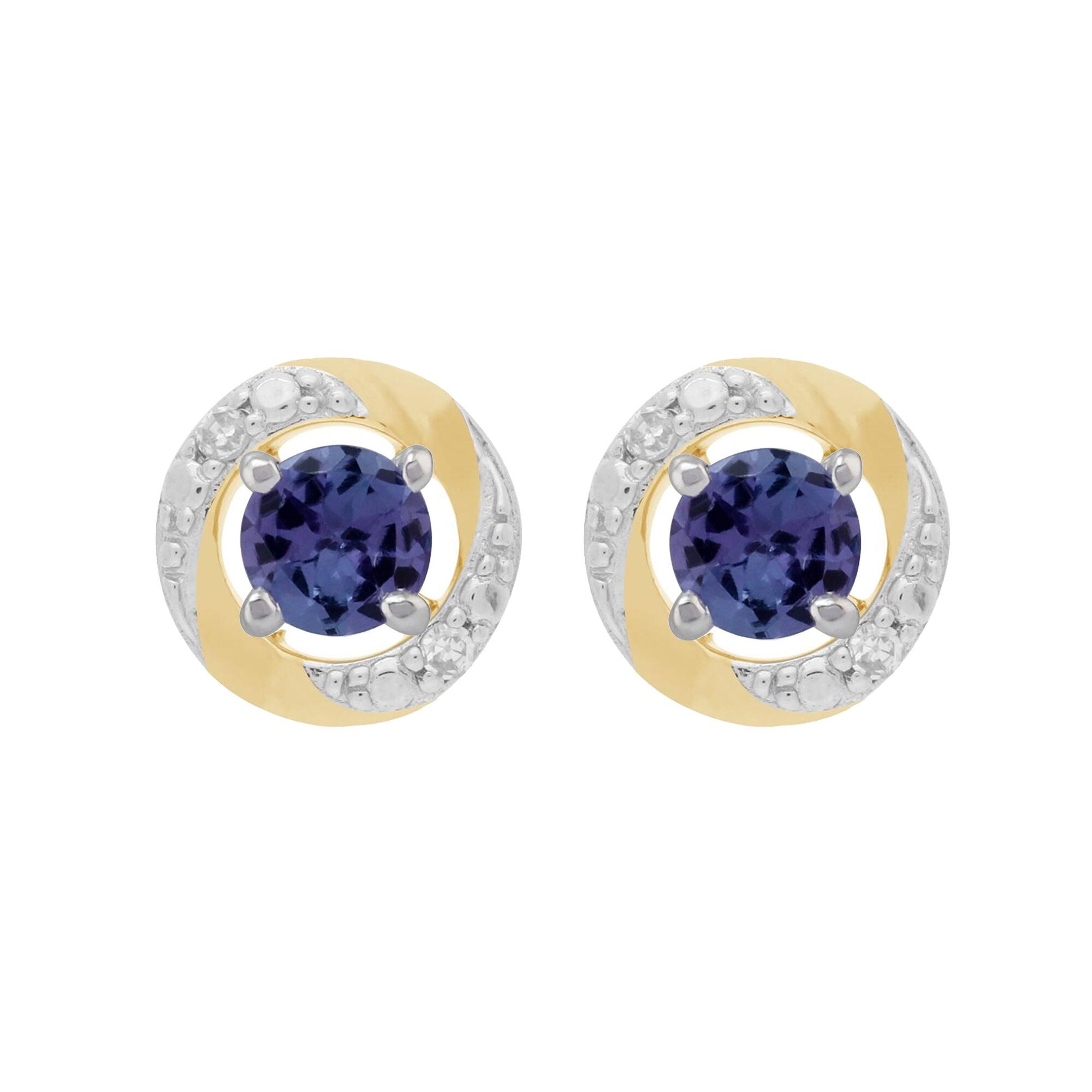 9ct White Gold Tanzanite Stud Earrings with Detachable Diamond Halo Ear Jacket in 9ct Yellow Gold