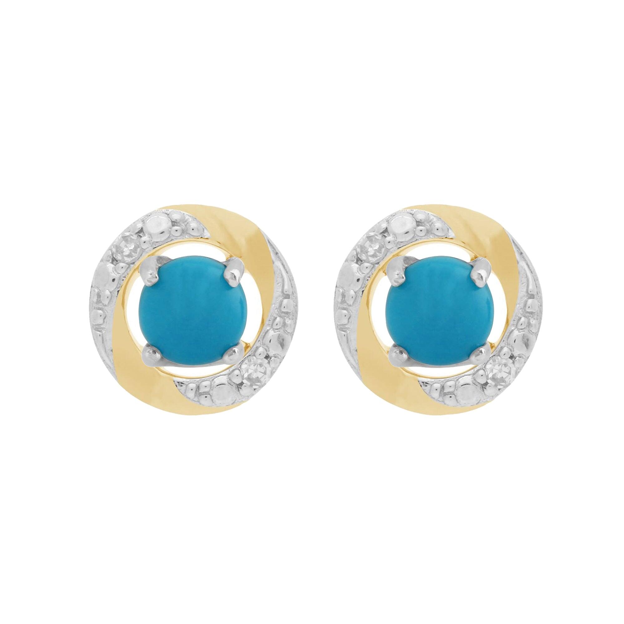 9ct White Gold Turquoise Stud Earrings with Detachable Diamond Halo Ear Jacket in 9ct Yellow Gold