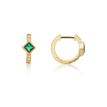 Argento Gold Emerald Deco Huggie Earrings - Gold