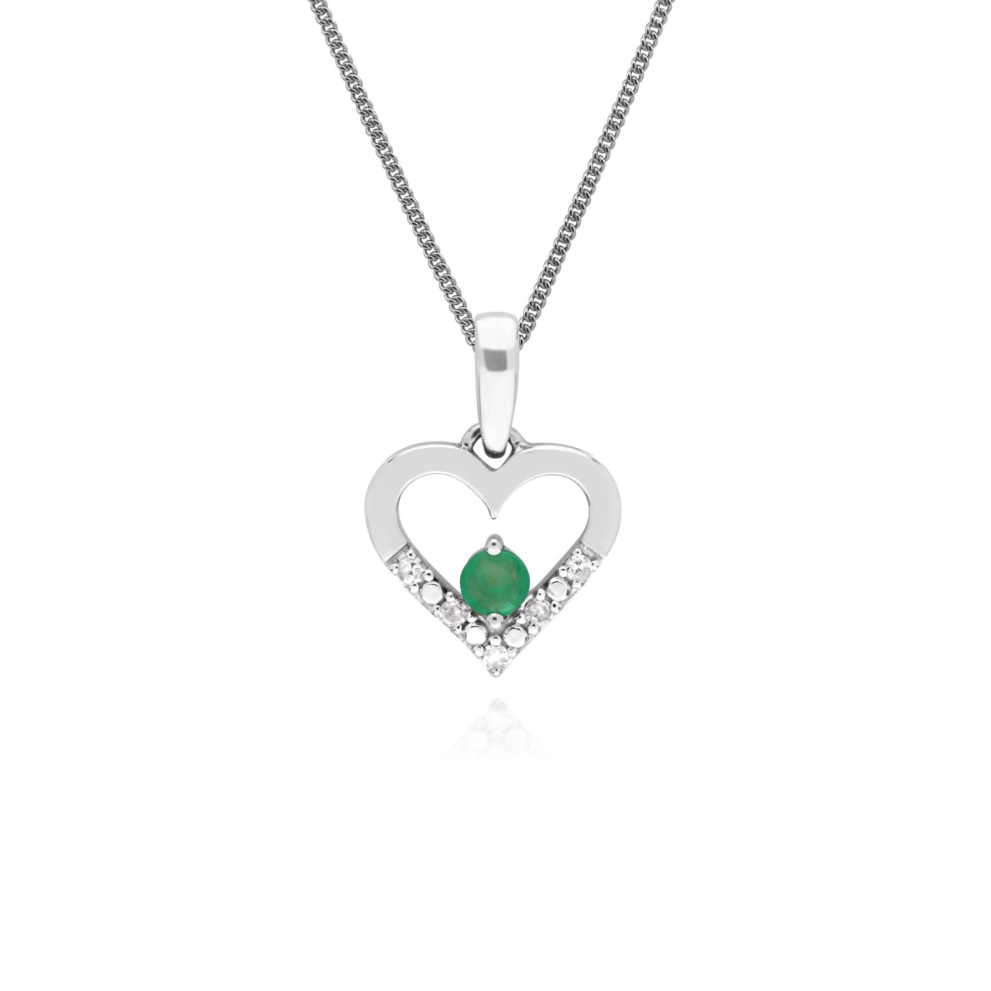 Classic Emerald & Diamond Love Heart Shaped Pendant in 9ct White Gold